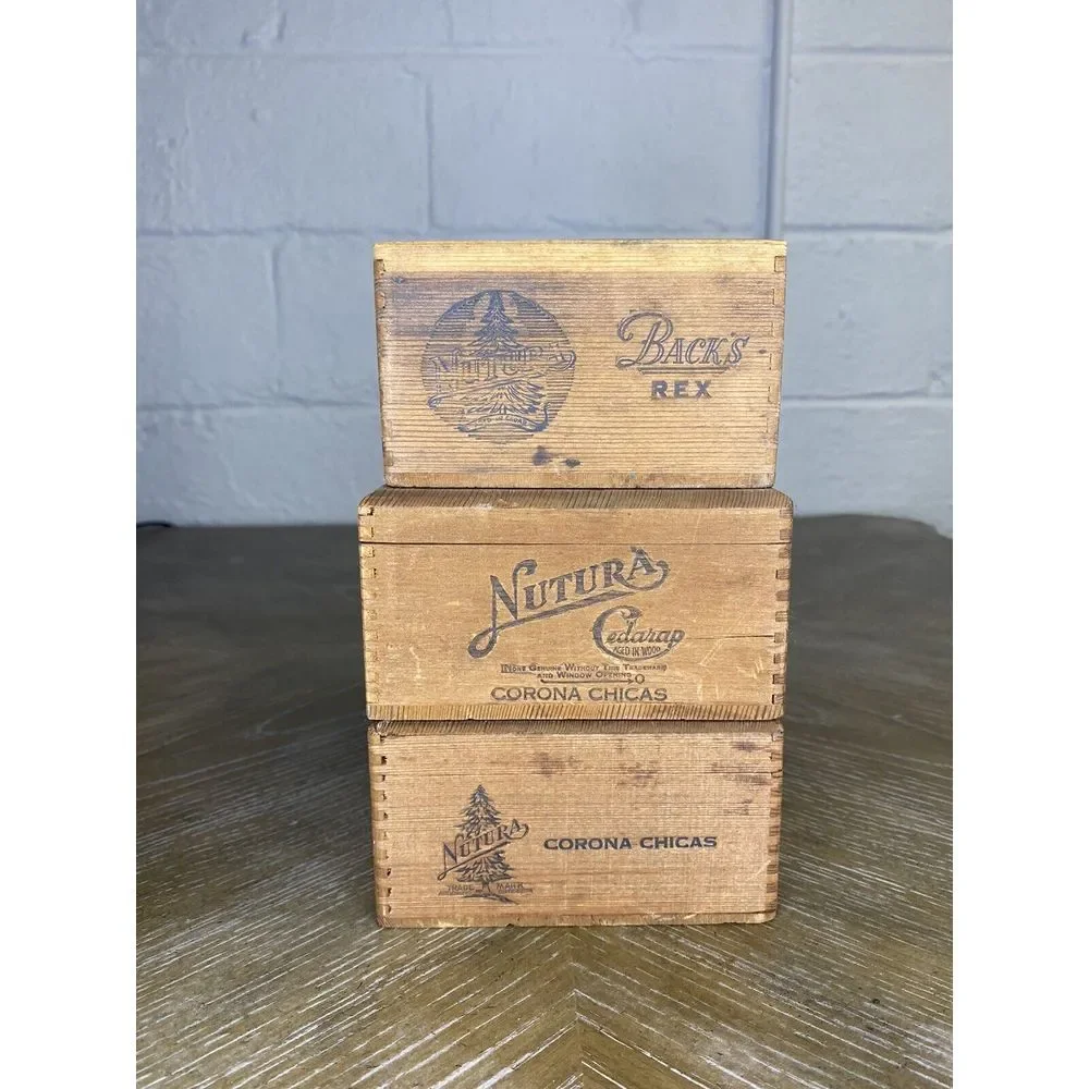 Vintage 1930 Wood Cigar Box X3 Nutura Cedarap Corona Chicas Backs Rex JB Back Co